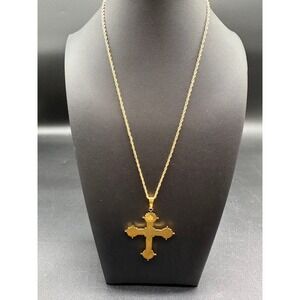 Vatican Library Sterling Gold Plated Crucifix Necklace Rope Chain Vintage Cross